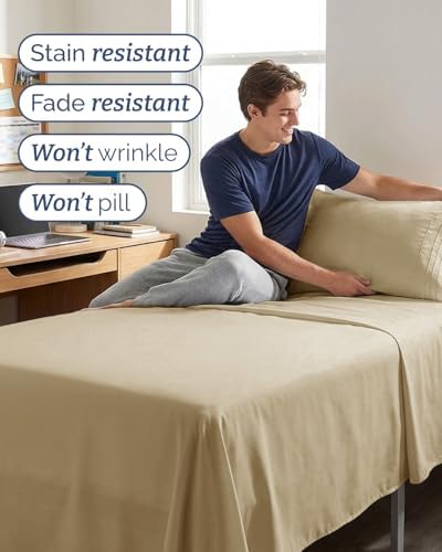 Twin XL Size 3 Piece Sheet Set - Comfy Breathable & Cooling Sheets - Beige