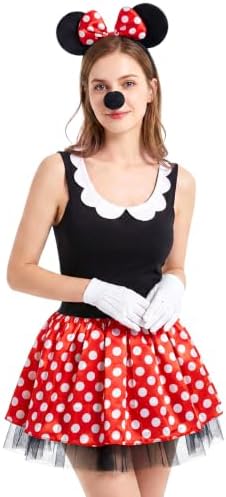 Humairc Mouse Costume, Mouse Tutu Skirt Headband with Mouse Ears Suspenders Gloves Nose Bow Tie for Women Men, Halloween Theme Party Cosplay Carnival Outfit