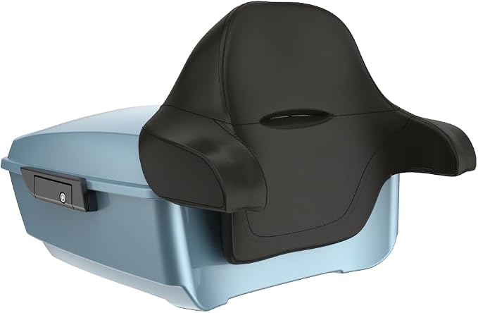 Advanblack Road Glide Tour Trunk Pack Sharkskin Blue King Tour Trunk Pack Luggage +Wrap-Around Backrest Pad for '97-'25 Harley Touring Road King Street Glide Electra Glide CVO models