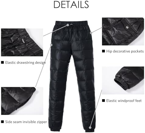 Down Pants, Men's Winter Warm Loose Utility Puffer Pants, Outdoor Insulation Compression Ski Snow Pants