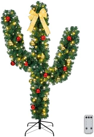 VINGLI 5ft Pre-lit Cactus Christmas Tree, 110 LED Lights, 400 Tips