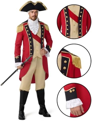 Spooktacular Creations Men's Red George Washington Costume, Colonial Costume Adult for Men, Historical Outfit for Cos