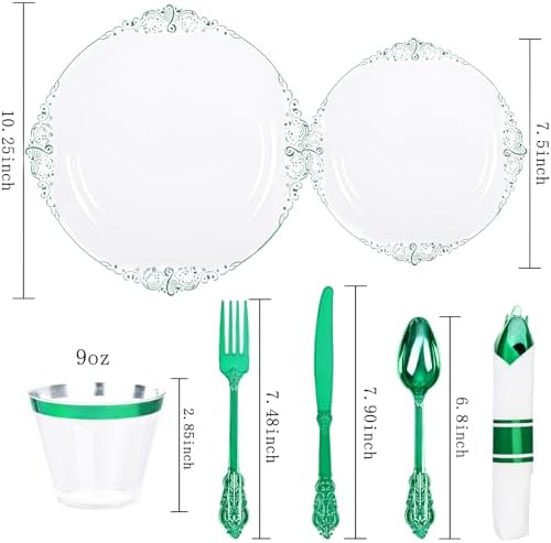 Hioasis 175 Pcs Clear Green Plates for Party