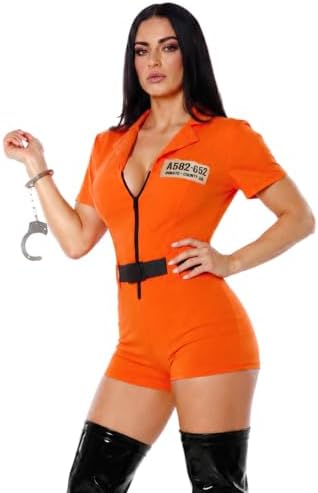 3 PCS Womens Orange Prisoner Costume Romper Halloween Playsuit