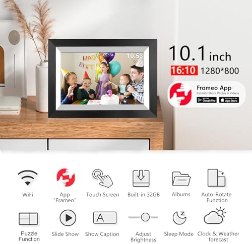 FRAMEO 10.1 Inch Smart WiFi Digital Photo Frame 1280x800 IPS LCD Touch Screen, Auto-Rotate Portrait and Landscape, Share Moments Instantly via Frameo App from Anywhere