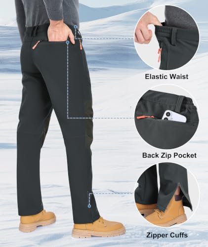 Mens Winter Snow Pants Waterproof Thermal Fleece Lined Hiking Pants with Zip Pockets