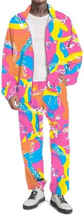 UOUA 80s Outfit for Men 90s Costumes 2 Piece Long Sleeve Track Suit Set