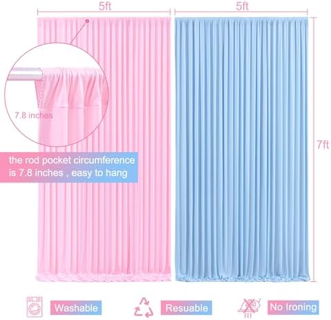 Pink Blue Backdrop Curtains for Gender Reveal Boy or Girl Parties Wrinkle Free Photo Curtains Backdrop Drapes Fabric Decoration for Birthday Party Baby Shower 5ft x 7ft,2 Panels
