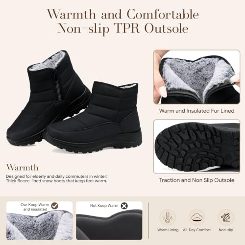 SHIBEVER Women Winter Snow Boots: Waterproof Slip on Fur Warm Ankle Boot