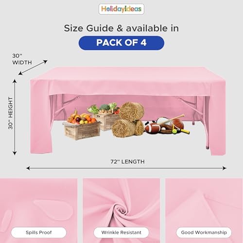 HolidayIdeas 4-Pack 6ft Open Back Fitted Tablecloths for Craft Shows Pink