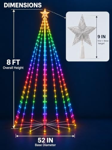 8FT 274 LEDs Smart RGB Outdoor Christmas Tree Cone Lights with Star