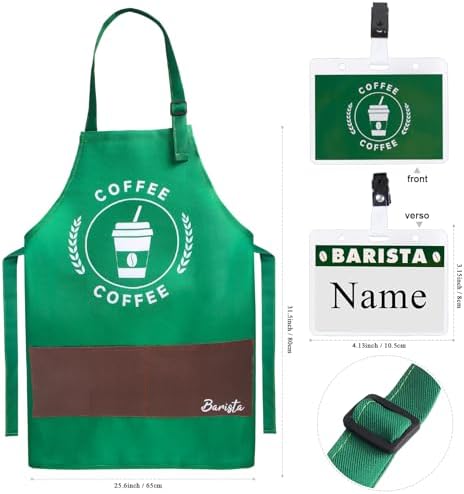 Kyson Halloween Barista Costume for Couples 2 Pack Of Green Arons and Cap Café Attendant Uniforms Coffee Maker Outfit