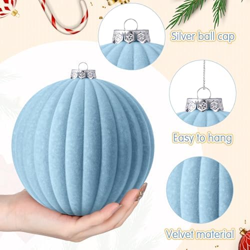 Syhood 4 Pcs 6 Inch Velvet Christmas Balls Large Ornaments, Dusty Blue
