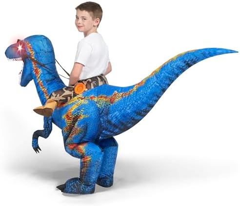 Spooktacular Creations Inflatable Dinosaur Costume Kids, Blow up Ride on Raptor Suit Boys Girls for Halloween Cosplay Party
