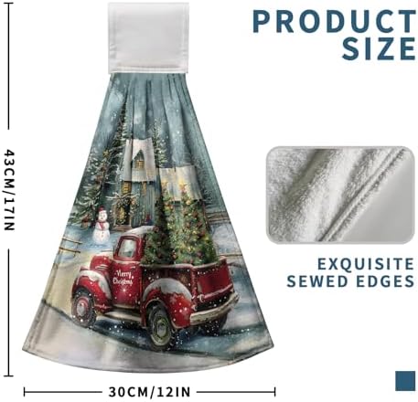 Christmas Red Truck Hanging Hand Towels Set of 2 Xmas Tree Snowman Farmhouse Kitchen Towels with Hanging Loop Winter Holiday Dish Tie Towel Soft Absorbent Guest Fingertip Bath Towel for Bathroom