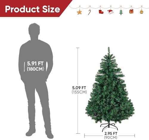 Northroad 5ft Pre-lit Artificial Christmas Tree, Prelit Xmas Tree w/600 Branch Tips & 150 UL Listed Lights with Remote Control,Timer for Xmas Decoration,Green