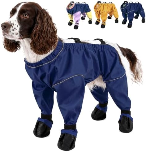 Waterproof Dog Boots Rain Boots with Suspender, Dogs Shoes Paw Protector for Small Medium Puppy, Anti-Slip Doggy Boot Belly Protector, Rain Booties Snow Pants Dogs Suspender Booties Leggings(XL,blueg)