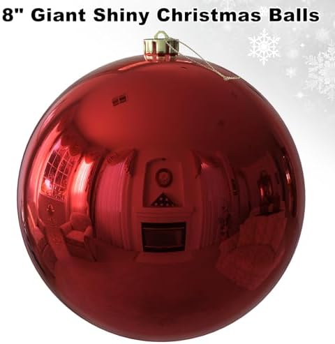 Rose Red 8.0" Extra Large Christmas Balls Ornaments - Christmas Tree Decorations Shatterproof Shiny Hanging Balls for Birthday Holiday Wedding Decorations Set of 2pcs