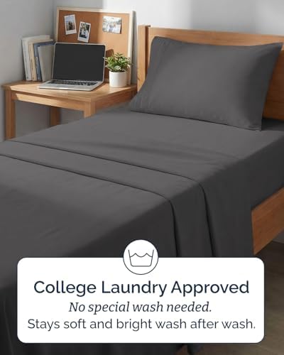 Twin XL Size 3 Piece Sheet Set - Breathable & Cooling Sheets - Dark Grey