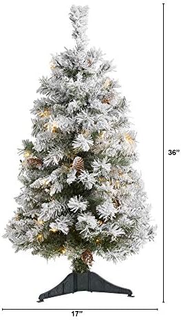 Nearly Natural 3ft Pre-Lit Flocked Pine Artificial Christmas Tree 50 LEDs