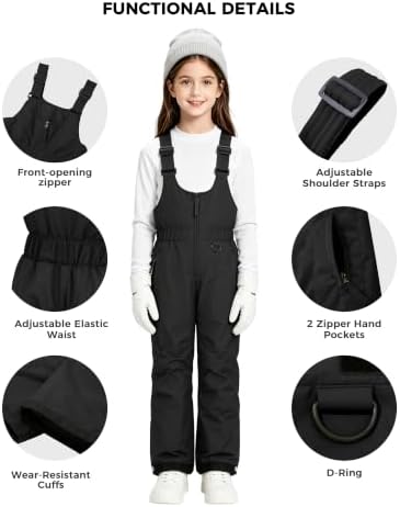 wantdo Girls Ski Pants Winter Snow Bibs Kids Insulated Snowboarding Overall