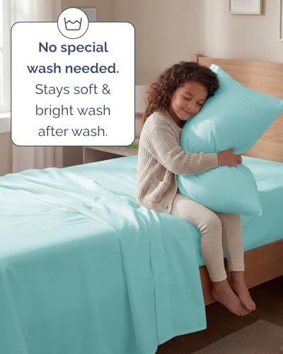 Twin Size 3 Piece Sheet Set - Comfy Breathable & Cooling Sheets - Spa Blue