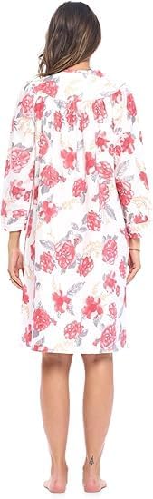 Casual Nights Women's Floral Snap Front Flannel Duster Long Sleeve Lounger Dress