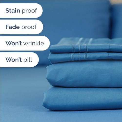 Full Size 4 Piece Sheet Set - Breathable & Cooling Sheets - Denim Blue
