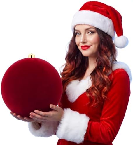 Threan 10 Inch Large Burgundy Velvet Christmas Ball Ornaments