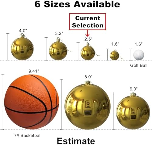Gold 2.5" Christmas Balls Christmas Tree Decoration Ornaments Shatterproof Hanging Balls for Birthday Halloween Holiday Wedding Decorations Set of 10pcs