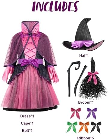 Spooktacular Creations Child Girl Orange Purple Witch Costume, Toddler Witch Outfit Set for Kids Halloween Dress Up Parties