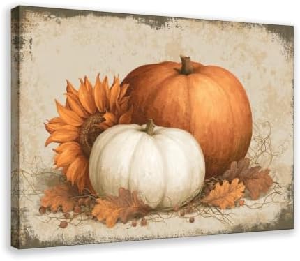 JDBeehpy Vintage Orange White Pumpkin Canvas Painting Framed 8x12inch