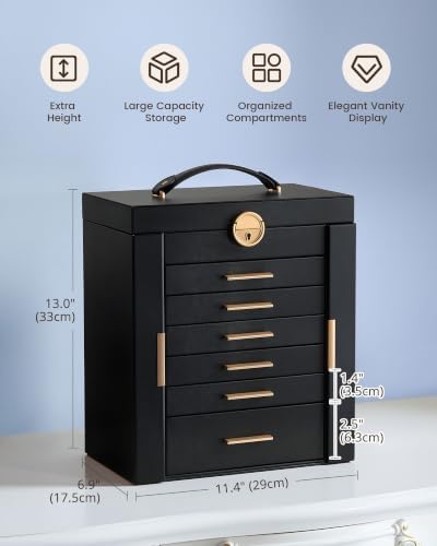 Lolalet Large Jewelry Box, 7-Layer Jewelry Organizer with 6 Drawers -Black