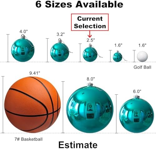 Teal 2.5" Christmas Balls Christmas Tree Decoration Ornaments Shatterproof Hanging Balls for Birthday Halloween Holiday Wedding Decorations Set of 10pcs