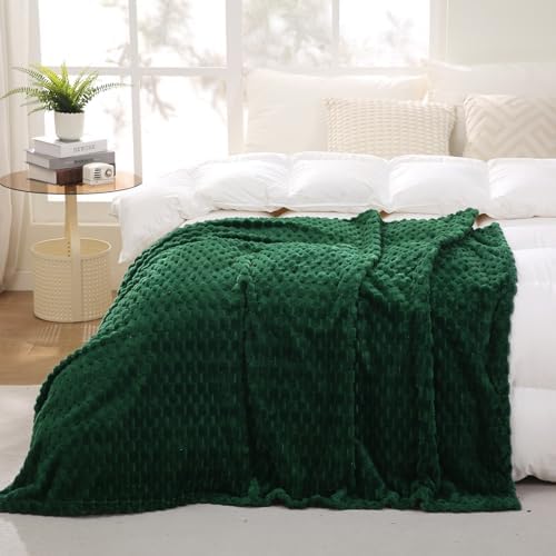 Puncuntex Dark Green Throw Blanket 90"×90" Fuzzy 3D Jacquard Decorative