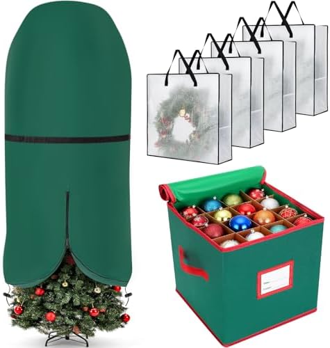SATINIOR 6 Pcs Christmas Tree Storage Bag Set, Ornament Box, Green, 9 ft