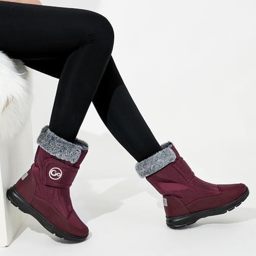 Almusen Snow Boots for Womens Winter Shoes: Warm Fur Lining Mid Calf Boots Women Anti Slip Waterproof Hook Loop Comfortable Outdoor Boot