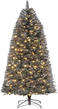GarveeHome 6 ft Prelit Black Christmas Tree with Lights Halloween Tree Slim Artificial Halloween Christmas Tree Artificial Pencil Tree Automatic Branches for Home, Office, Party Decoration