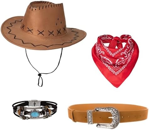 Women Cowgirl Costume Western Vest Hat Belt Set for Cowgirl Cowboy Halloween Cosplay