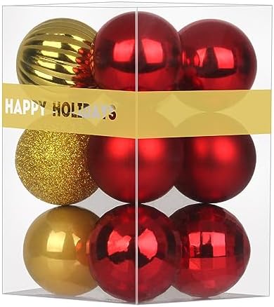 Red & Gold 1.6" Small Christmas Balls Christmas Tree Decoration Ornaments Shatterproof Hanging Balls for Birthday Halloween Holiday Wedding Decorations Set of 12pcs