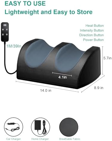 LINGTENG Foot Massager with Heat and Foot Massage, Electric Foot Massager with Cord Remote Control, Birthday Gifts for Mom and Dad (Black - Corded Electric)