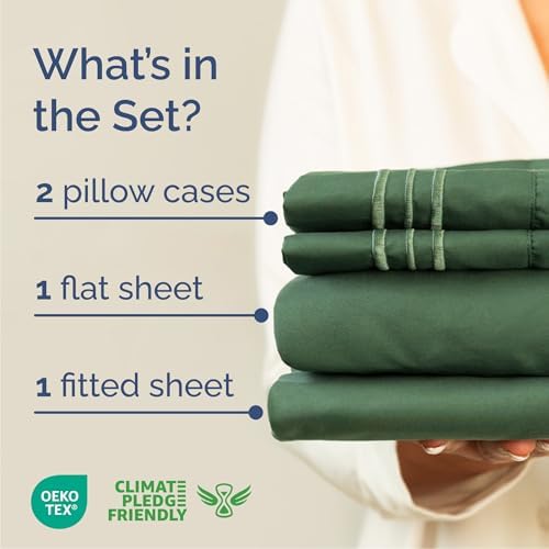 Queen Size 4 Piece Sheet Set - Breathable & Cooling Sheets - Emerald Green