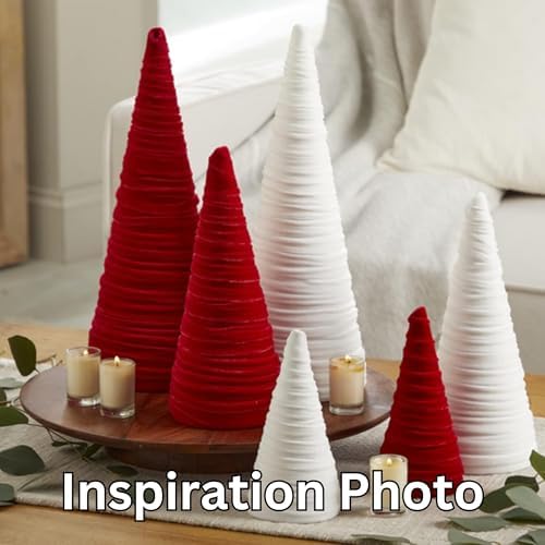 Set of 3 Cranberry Velvet Cones Modern Christmas Tree (Cranberry)