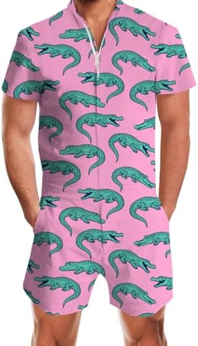 RAISEVERN Mens Romper Male Zipper Shorts Sleeve One Piece Bro Outfits