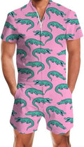 RAISEVERN Mens Romper Male Zipper Shorts Sleeve One Piece Bro Outfits