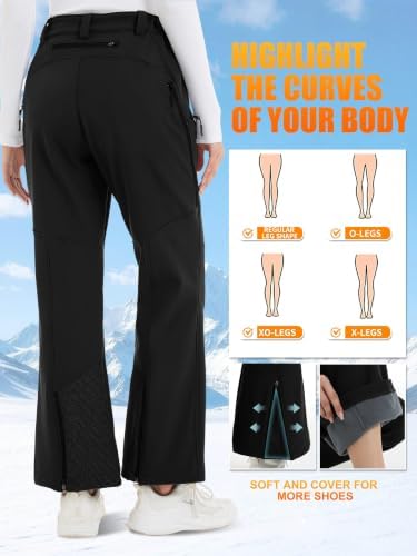 Women's Ski Snow Pants Fleece Lined Waterproof Flare Warm for Winter
