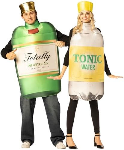 Gin Bottle with Hat (30051-OS) & Tonic Water Bottle with Hat (30052-OS) Couple Halloween Costume, Women and Men, One Size Fits Most Adults