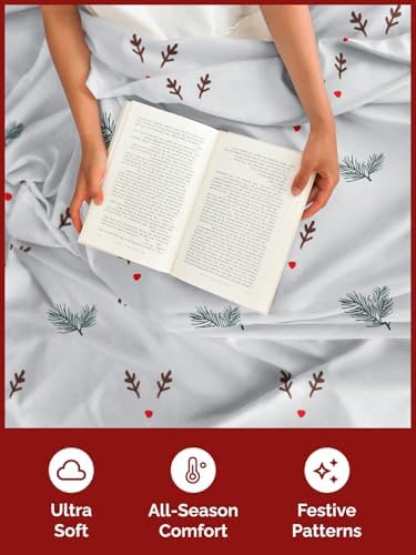 Christmas Sheet Set, Mistletoes, Holiday Xmas Bedding Set - Queen Size