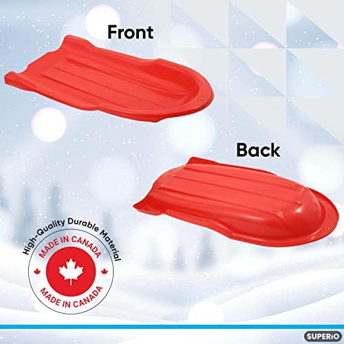 Superio Toboggan Snow Sled for Kids and Adults, 46" Heavy Duty Plastic Open Back Slider with Handles and Hole for Pull Ropes- (Ropes Excluded) Kid and Adult Winter Fun