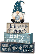 Moucuny 4 Pcs Winter Wood Block Signs Gnome Farmhouse Table Decoration